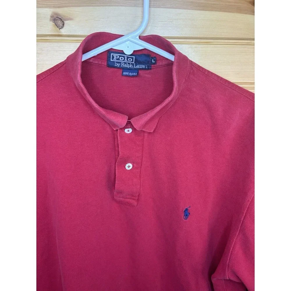 Vintage Polo by Ralph Lauren Long Sleeve Rugby Polo Shirt‎ Red Large Made in USA